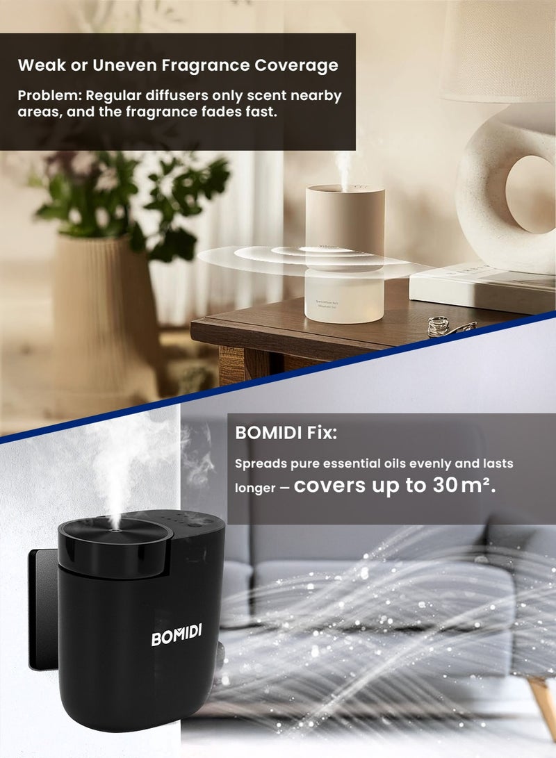 Waterless Aromatherapy Diffuser Nebulizer – 60 mL Essential Oil Diffuser for Home, Office, Spa, Yoga, Bedroom | USB & Bluetooth App Control | Venturi Air Pump, 3‑Speed Mist Modes, Ultra‑Quiet (< 41 dB), AD01-Black