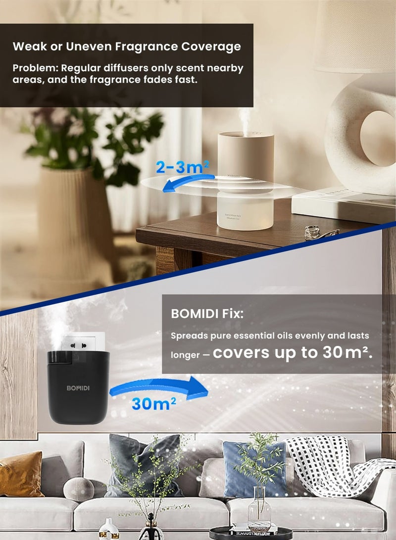 Waterless Aromatherapy Diffuser Nebulizer – 60 mL Essential Oil Diffuser for Home, Office, Spa, Yoga, Bedroom | USB & Bluetooth App Control | Venturi Air Pump, 3‑Speed Mist Modes, Ultra‑Quiet (< 41 dB), AD01-Black