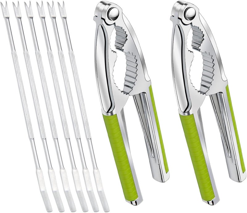 Anglekai Nut Crackers, 8Pcs Multi-Purpose Stainless Steel Seafood Pecan Cracker, Non-slip Handle Walnut Cracking Tools (Green) - Image 1