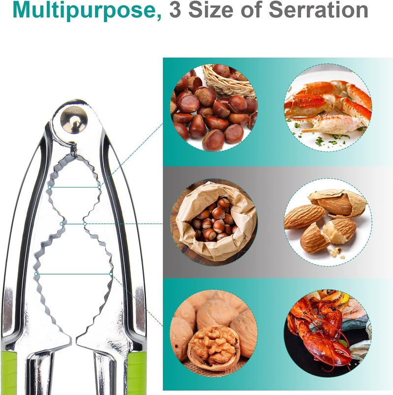 Anglekai Nut Crackers, 8Pcs Multi-Purpose Stainless Steel Seafood Pecan Cracker, Non-slip Handle Walnut Cracking Tools (Green) - Image 4