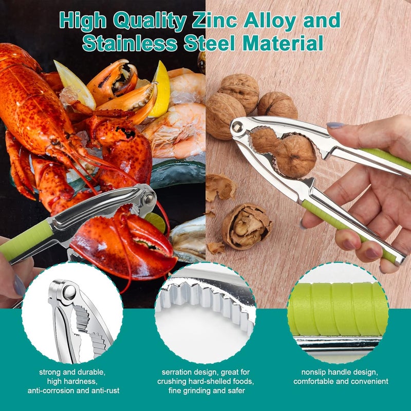 Anglekai Nut Crackers, 8Pcs Multi-Purpose Stainless Steel Seafood Pecan Cracker, Non-slip Handle Walnut Cracking Tools (Green) - Image 3