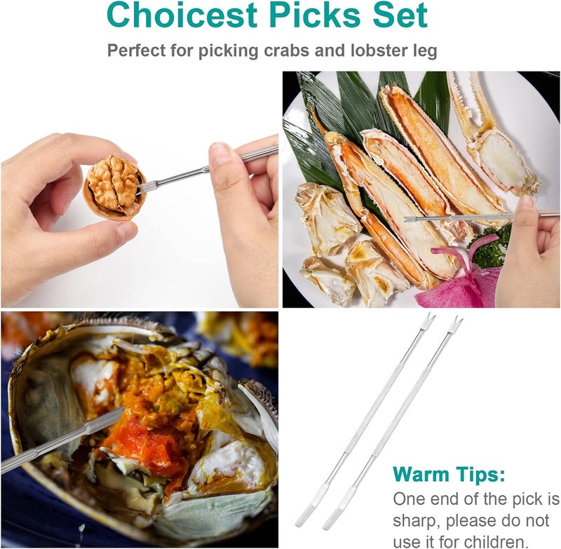 Anglekai Nut Crackers, 8Pcs Multi-Purpose Stainless Steel Seafood Pecan Cracker, Non-slip Handle Walnut Cracking Tools (Green) - Image 5