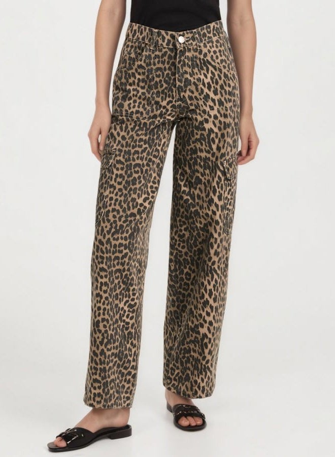 Kedera Womens Leopard Cargo Pants Straight Leg Cheetah Print Jeans Wide Leg Y2K Barrel Baggy Boyfriend Jeans with Pockets, A-brown, L - Image 3