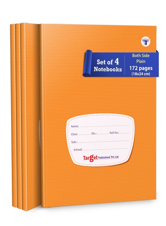TARGET PUBLICATIONS Both Sides Blank Small Notebooks for Kids and Students | 172 Plain Unruled Pages | Hard Bound Cover | 18 cm x 24 cm Approx | Pack of 4 Books | for Children, School and Office Use | GSM 58 - Image 1