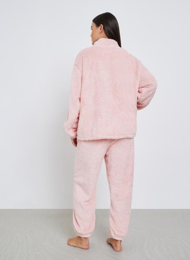 ستايلي طقم بيجاما من بنطال وبلوزة فليس بسحَّاب غلق - Image 5