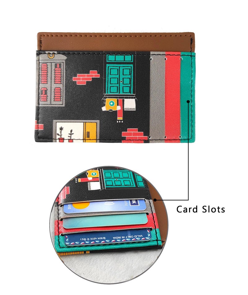 Funk For Hire Printed Vegan Leather ATM Card Holder Slim Minimalist Wallet Pocket Organiser with Key Ring for Men Women (Black) - Image 2