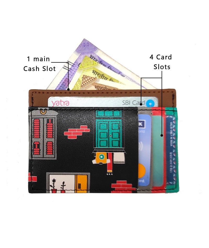 Funk For Hire Printed Vegan Leather ATM Card Holder Slim Minimalist Wallet Pocket Organiser with Key Ring for Men Women (Black) - Image 4