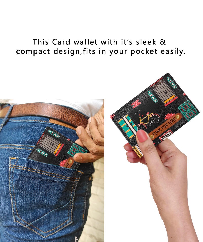 Funk For Hire Printed Vegan Leather ATM Card Holder Slim Minimalist Wallet Pocket Organiser with Key Ring for Men Women (Black) - Image 5