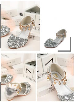 Best Gift Fashion Children High Heel Princess Kids Leather Shoes Summer New Girls Sandals Flower Casual Glitter Crystal Student Party Banquet Shoe  - Image 2