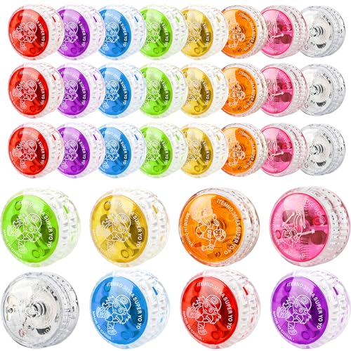 Flahard 32 Pcs Colorful Light up Yo Yo Ball Bulk LED Responsive Ball Auto Return Bearing Balls Yoyo for Kids Beginner Birthday Classroom Bag Fillers Prizes Gifts 8 Colors - Image 1