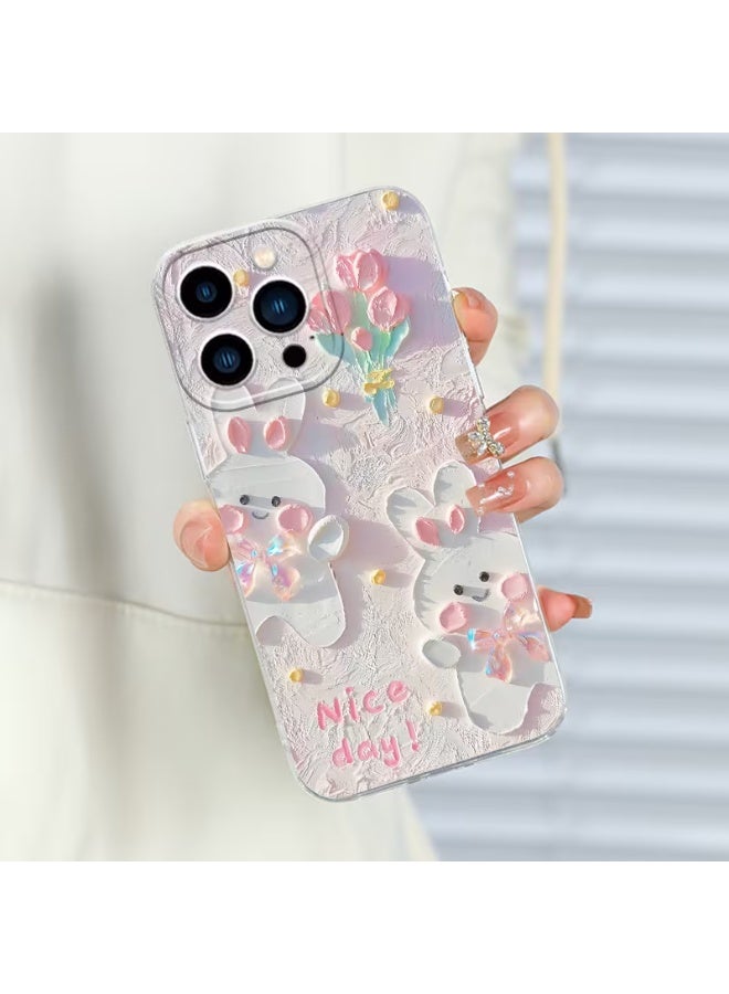 Temu Premium silicone phone case with a cute 3D rabbit design for iPhone 13 Pro Max, shockproof and scratch-resistant. - Image 3