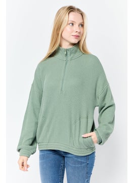 Aerie Women High Neck Knitted Sweater, Olive  - Image 1