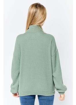 Aerie Women High Neck Knitted Sweater, Olive  - Image 2