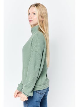 Aerie Women High Neck Knitted Sweater, Olive  - Image 3