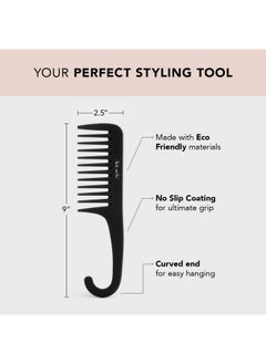 Kitsch Kitsch Wide Tooth Detangler Comb - Curved Handle for Curly, Wet & Thick Hair, Black Shower Comb for Women  - Image 2