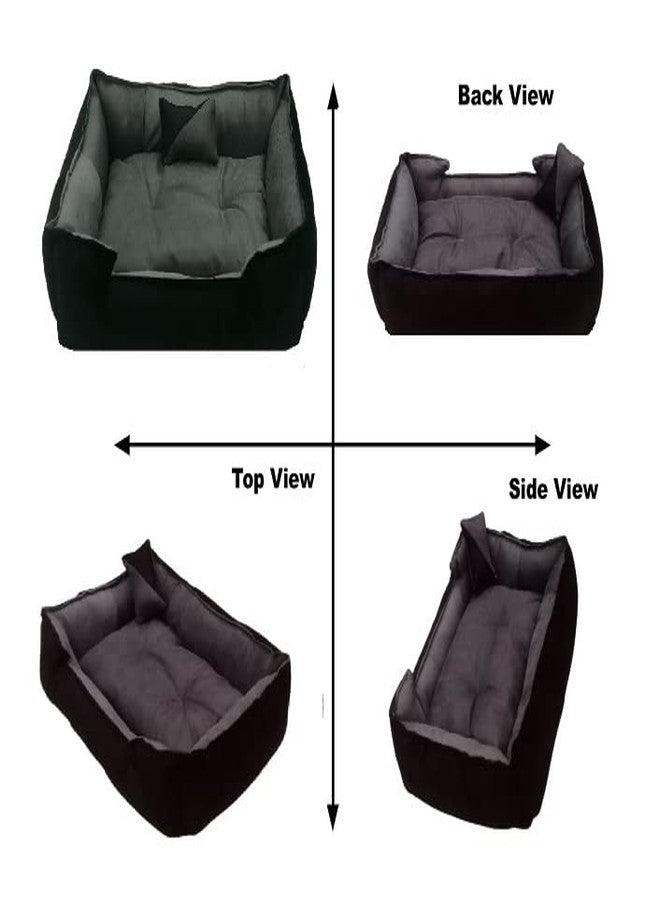 Gorgeous Latest Unique Beds,Sofa Style Velvet Round Bed for Dog and Cat (Red,Black)-Small (S, Grey & Black) - Image 2