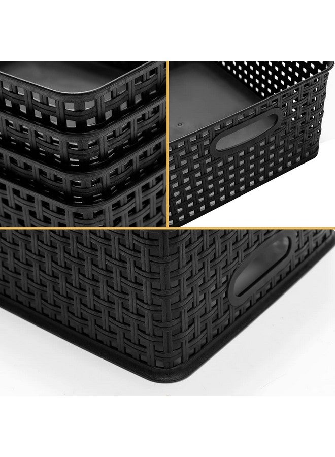 Eslite Plastic Storage Baskets for Organizing,11.42"X9"X4.7",Pack of 4 (Black) - Image 1