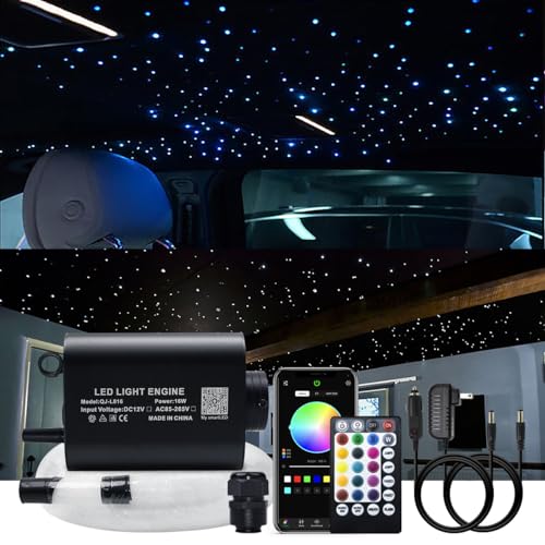 AKEPO 16W Fiber Optic Lights Star Ceiling Light Kit APP Control for Car & Home,Fibre Optical Cable Strands 150pcs 0.75mm 6.5ft/2m+28key Musical Remote Control - Image 1