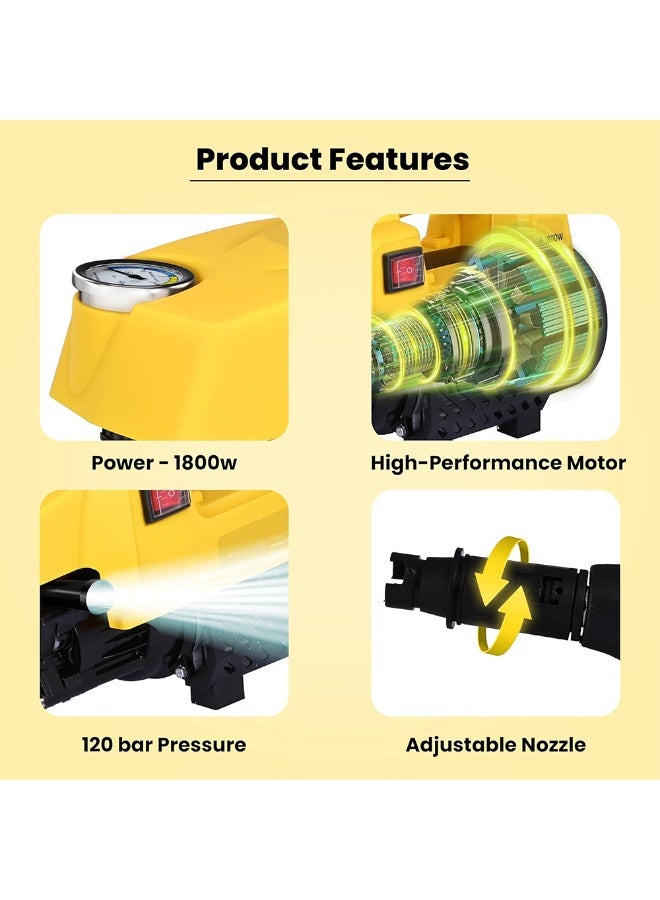 BlueFire Car Washer High Pressure Pump 1800W | 120 Bar | 6.5L/Min Flow Rate | Corded Electric | Durable & Powerful Pressure Washer with 5m Hose, Spray Gun & Water Filter | Portable Cleaning Machine for Car, Bike, Home, and Outdoor Use - Image 2