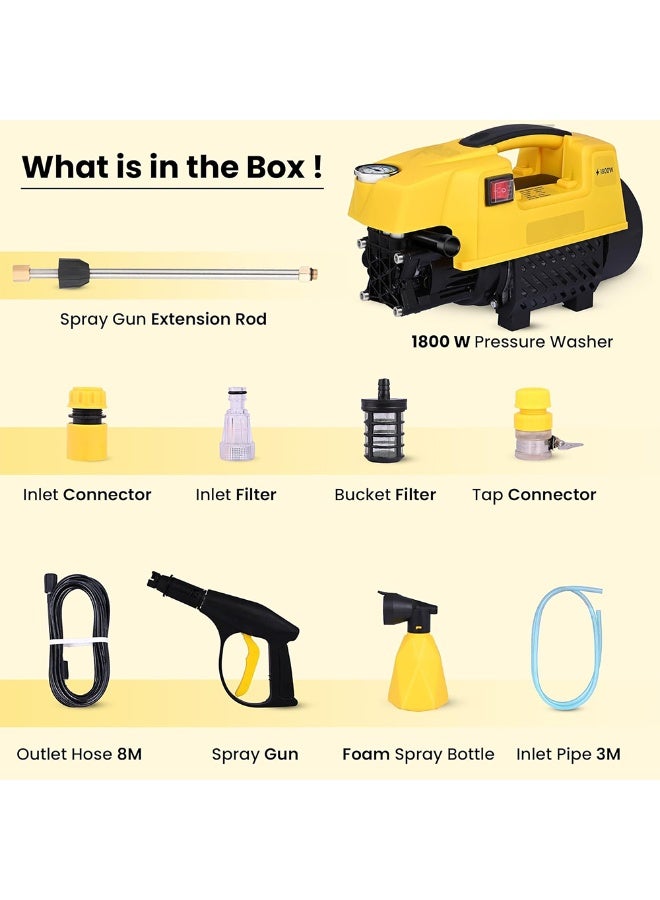 BlueFire Car Washer High Pressure Pump 1800W | 120 Bar | 6.5L/Min Flow Rate | Corded Electric | Durable & Powerful Pressure Washer with 5m Hose, Spray Gun & Water Filter | Portable Cleaning Machine for Car, Bike, Home, and Outdoor Use - Image 3