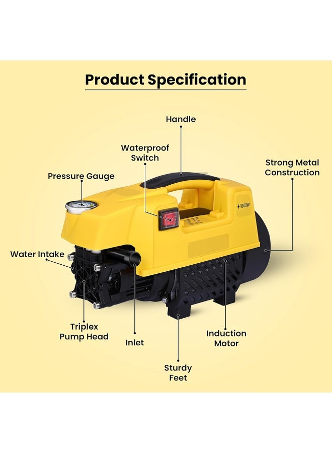 BlueFire Car Washer High Pressure Pump 1800W | 120 Bar | 6.5L/Min Flow Rate | Corded Electric | Durable & Powerful Pressure Washer with 5m Hose, Spray Gun & Water Filter | Portable Cleaning Machine for Car, Bike, Home, and Outdoor Use - Image 4