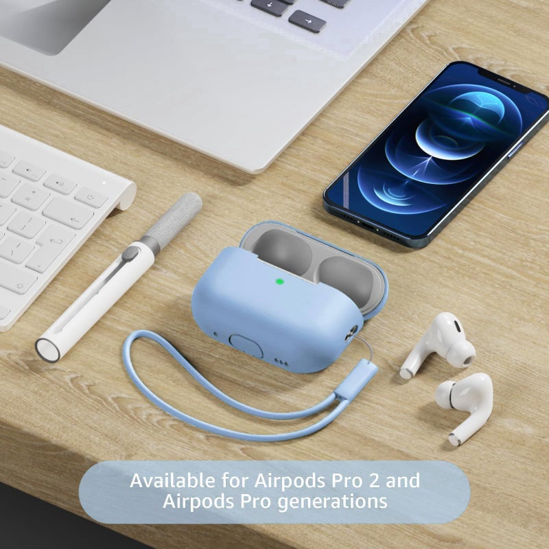 Tandoler Compatible with Airpods Pro 2 Case, Soft Silicone Skin Cover Protective Cases with Cleaner kit and Lanyard Compatible for AirPod Pro 2nd Generation, Front LED Visible-Denim Blue - Image 2
