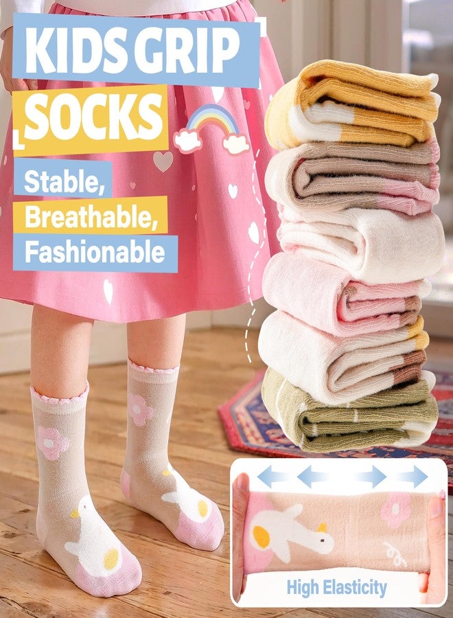 ANTSANG 12 Pairs Baby Toddlers Grips Socks Girls Boys Kids Crew Cotton Non-Slip/Anti-Skid Socks(Pink Yellow white Animal,3-5T) - Image 5