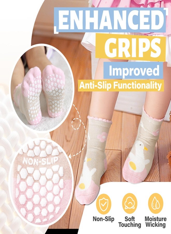 ANTSANG 12 Pairs Baby Toddlers Grips Socks Girls Boys Kids Crew Cotton Non-Slip/Anti-Skid Socks(Pink Yellow white Animal,3-5T) - Image 4