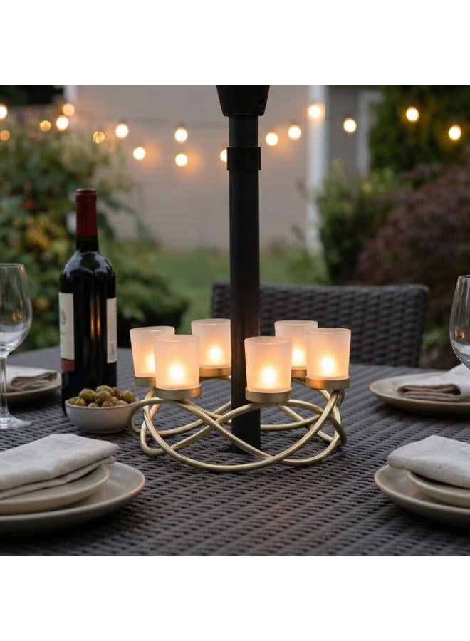 Seraphic Iron Round Table Decor Centerpiece Decorations Candle Holder for Weddings, Outdoor Patio, Kitchen, Dining Room, and Coffee Tables, Glass Votive Tealight Holders, Gold, 6 Frosted Cups - Image 2