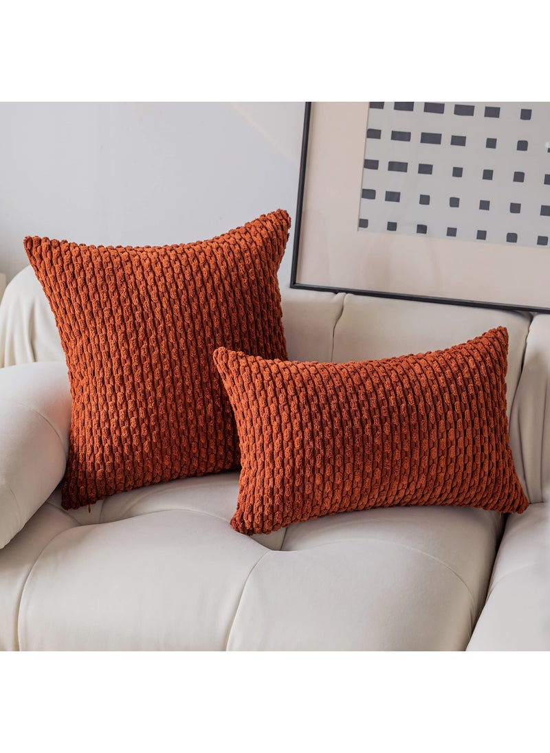 K KEVIN TEXTILE Kevin Textile Pack of 2 Corduroy Decorative Throw Pillow Covers 26x26 Inch Soft Boho Striped Pillow Covers Modern Farmhouse Home Decor for Spring Sofa Living Room Couch Bed Burnt Brick  - Image 3