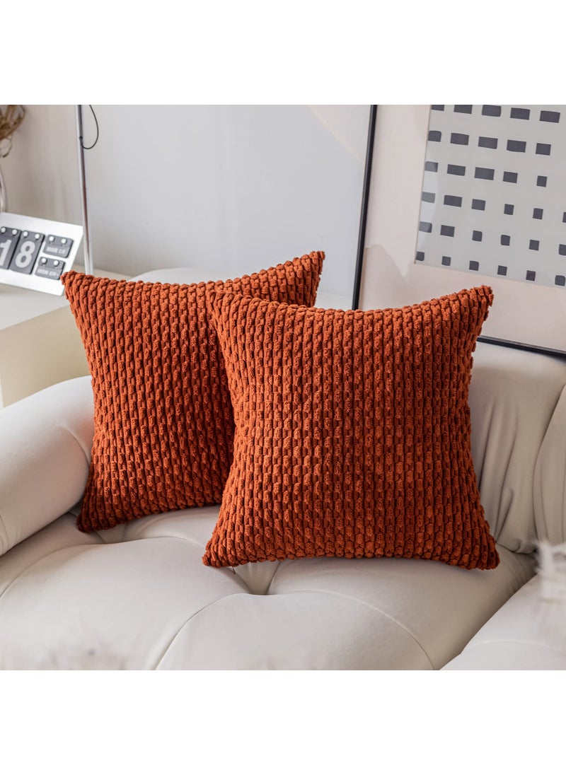 K KEVIN TEXTILE Kevin Textile Pack of 2 Corduroy Decorative Throw Pillow Covers 26x26 Inch Soft Boho Striped Pillow Covers Modern Farmhouse Home Decor for Spring Sofa Living Room Couch Bed Burnt Brick  - Image 1