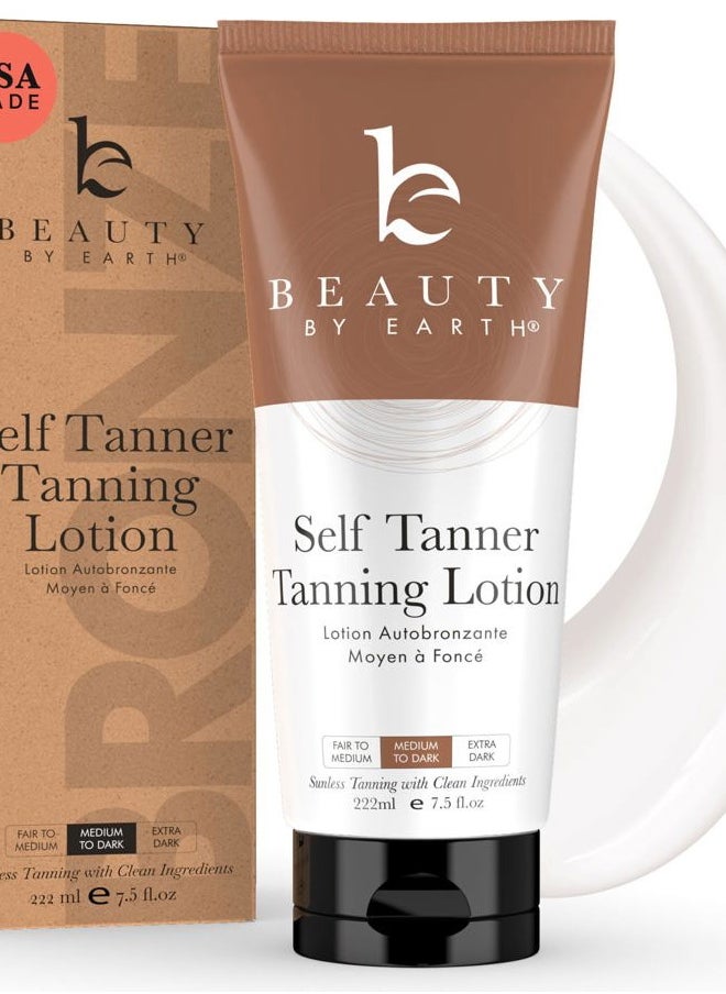 Beauty by Earth - Self Tanner - USA Made with Natural & Organic Ingredients, Moisturizing Self Tanning Lotion with Aloe Vera & Coconut for a Natural Glow, Streak-Free Fake Tan, Medium to Dark - Image 1