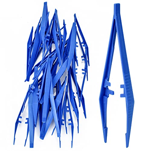 AccEncyc 30 Pcs DisposableTweezers Bulk Pack Blue 5 Inch Plastic Tweezers for Home, School and Lab - Image 1