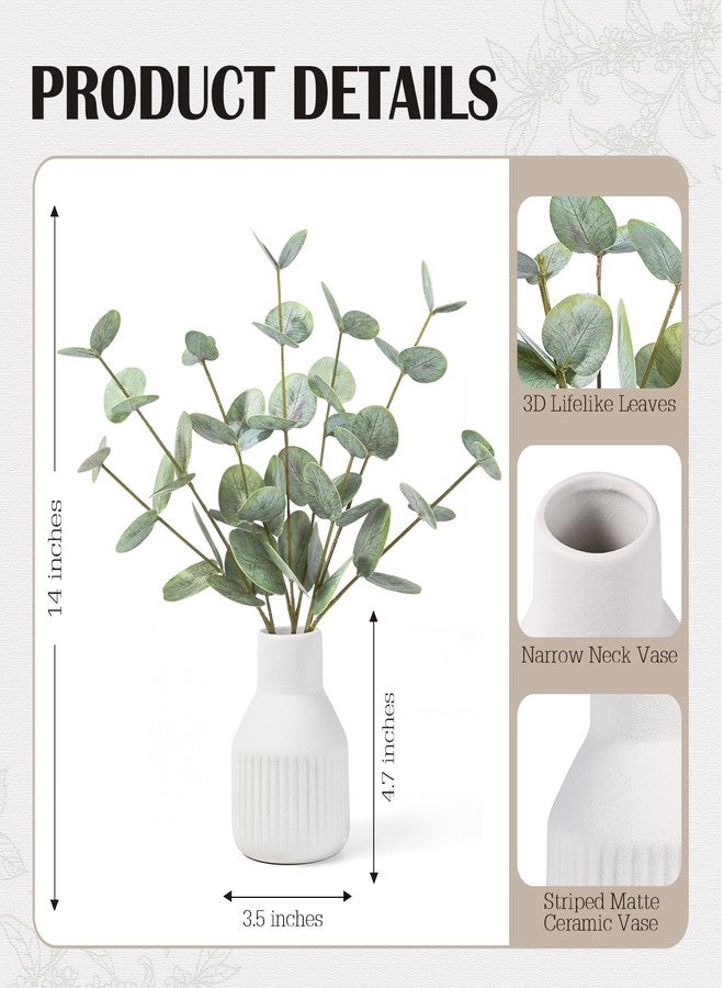 FIACO Artificial Eucalyptus Stems in Ceramic Vase, 14" Fake Plants for Home Decor, Coffee Table Centerpiece Bathroom Shelf Dining Table Farmhouse Faux Greenery Plants Indoor Decorations - Image 3