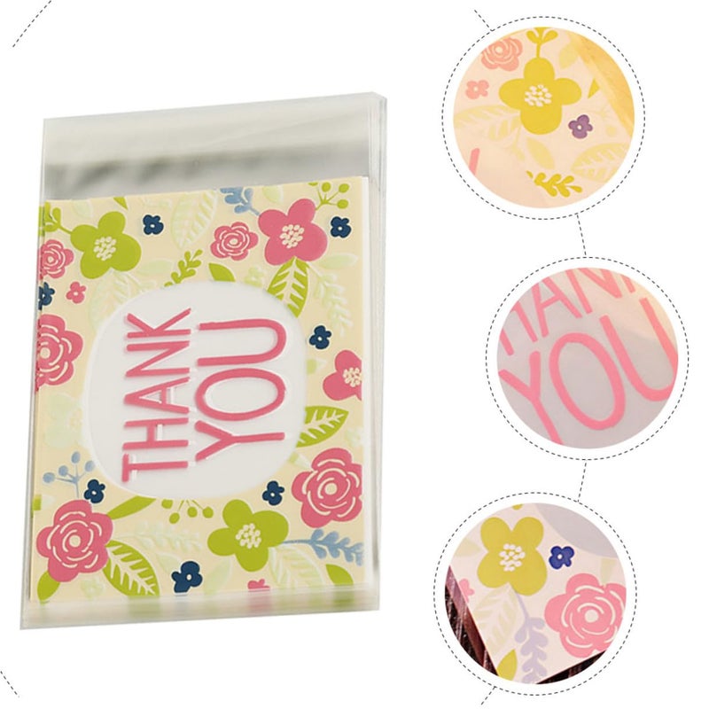 Self Adhesive Floral Cellophane Treat Bags 100pcs For Cookies Baking Party Packaging - Image 4