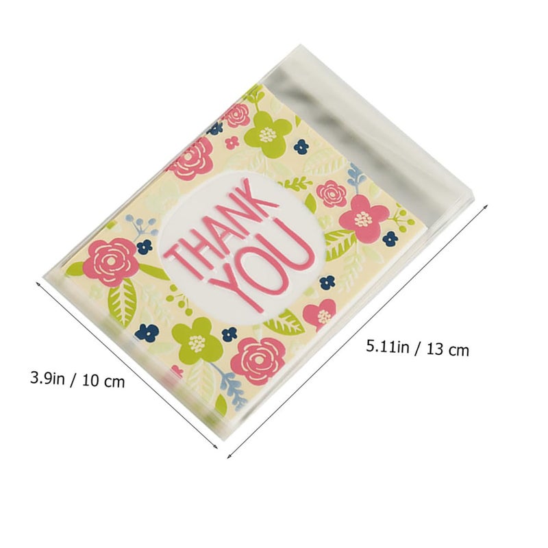Self Adhesive Floral Cellophane Treat Bags 100pcs For Cookies Baking Party Packaging - Image 3