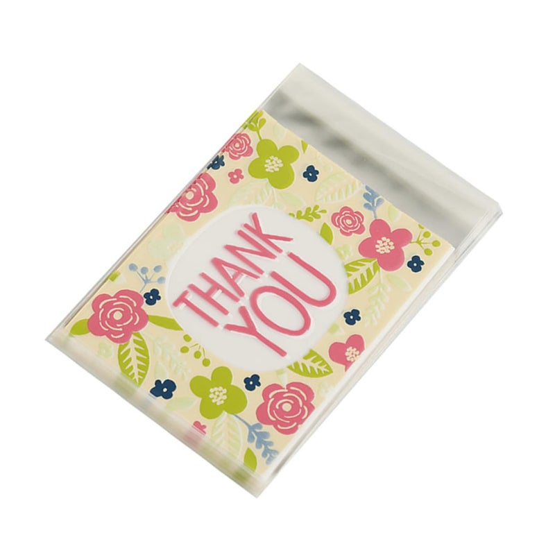 Self Adhesive Floral Cellophane Treat Bags 100pcs For Cookies Baking Party Packaging - Image 2