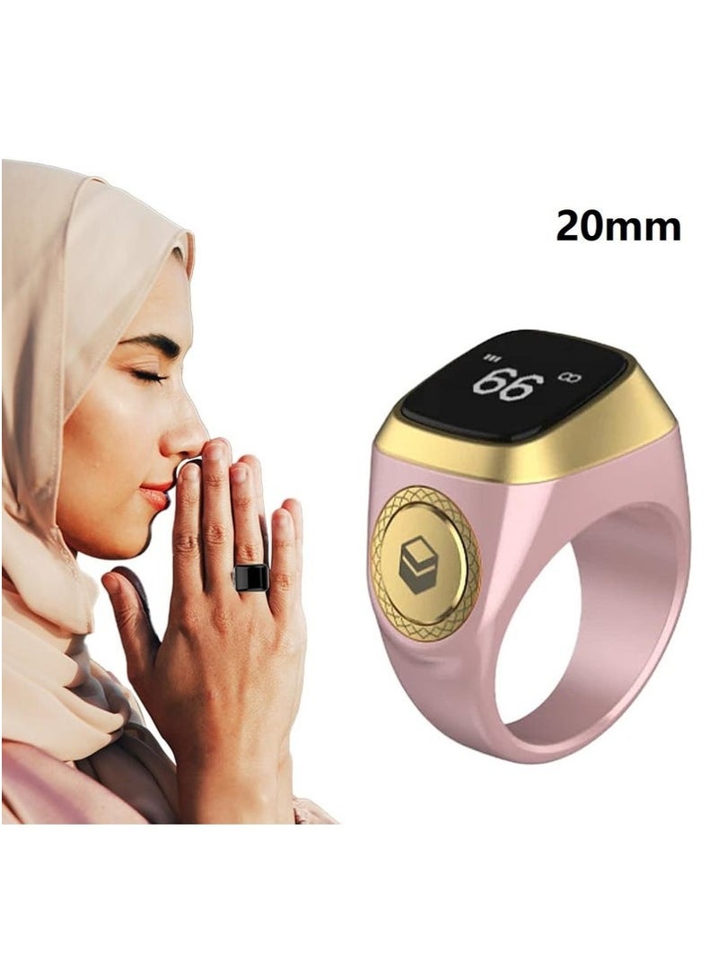 Digital Finger Counter, Smart Tasbeeh Zikr Ring, Rechageable Bluetooth Smart Finger Counter for Prayer Islamic Tasbih Muslims, 5 Prayer Time Reminders Ring (Rose Gold-20mm) - Image 2