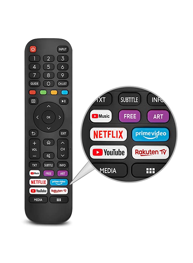 بروماس بديل عالمي لجهاز التحكم عن بعد Hisense-VIDAA-TV، جهاز التحكم عن بعد Hisense الجديد بالأشعة تحت الحمراء EN2G30H/EN2A30، مع Netflix، Prime Video، YouTube، أزرار تلفزيون Rakuten - Image 1