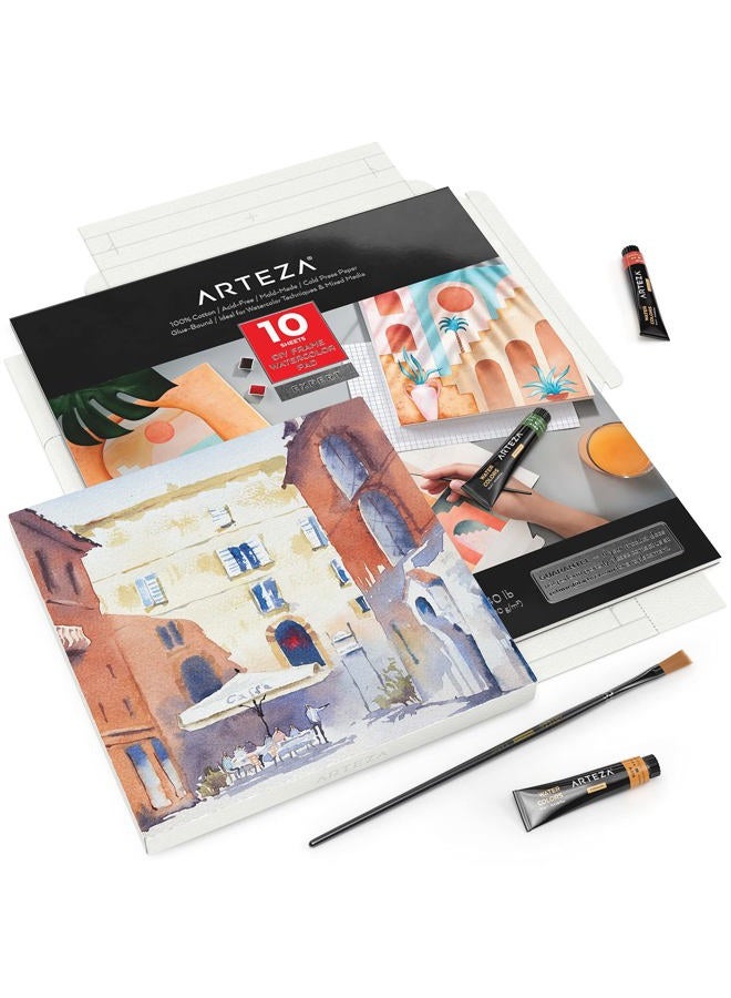 Arteza Watercolor Paper Foldable Canvas Pad, 9.53 x 9.53 Inches, 10 Sheets of 100% Cotton Paper, 140 lb, Art Supplies for Watercolor Painting - Image 4