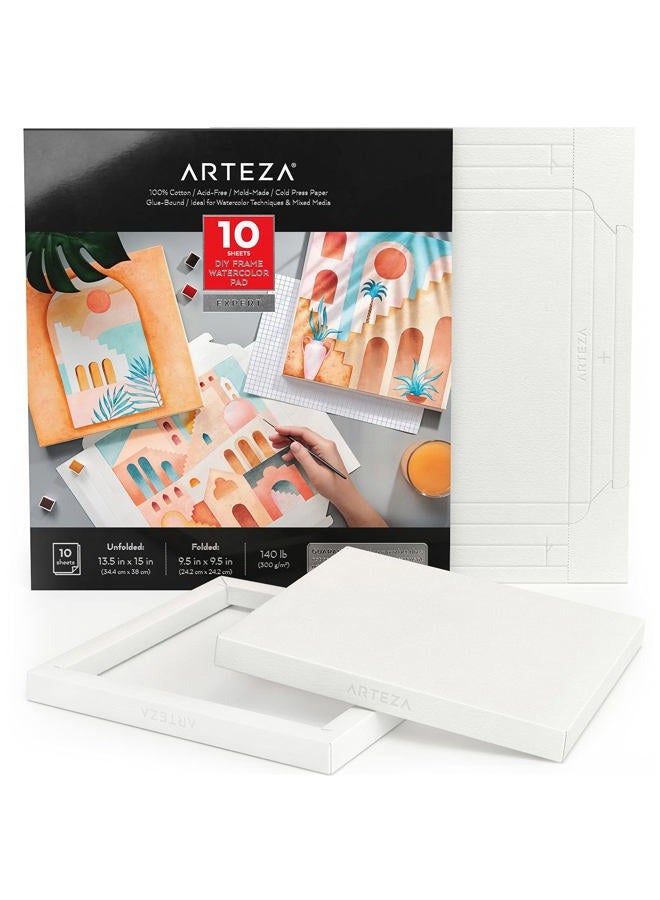 Arteza Watercolor Paper Foldable Canvas Pad, 9.53 x 9.53 Inches, 10 Sheets of 100% Cotton Paper, 140 lb, Art Supplies for Watercolor Painting - Image 1