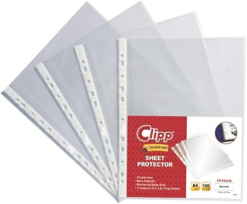 CLIPP A4 Size Pp Glass Pocket File 100-Pieces, Clear