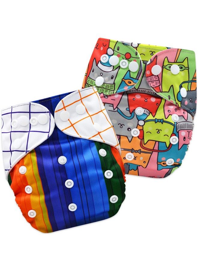 BEMBIKA Baby'S Polyester Washable Reusable Adjustable Cloth Diapers Combo (Neo Cat Doodle + Pencil 0 2 Years) - Image 2