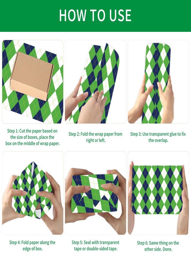 EoBeCy Golf Wrapping Paper for Men Boys, 12 Sheets Golf Gift Wrap with Golf Clubs, Balls, Carts, and Green Argyle Designs, Sports Wrapping Paper for Birthday Retirement (20 x 28 Inches Per Sheet) - Image 4