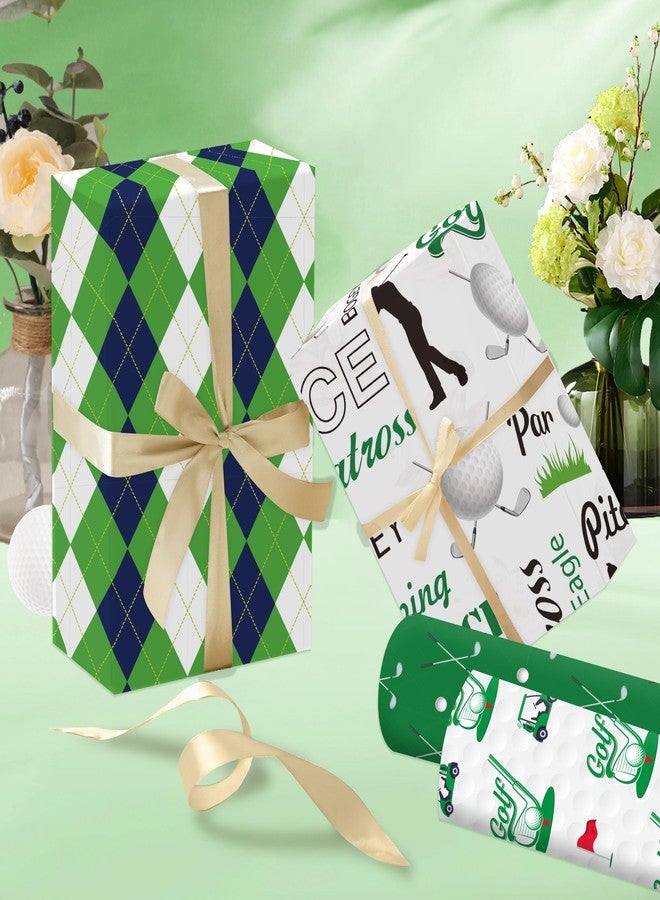 EoBeCy Golf Wrapping Paper for Men Boys, 12 Sheets Golf Gift Wrap with Golf Clubs, Balls, Carts, and Green Argyle Designs, Sports Wrapping Paper for Birthday Retirement (20 x 28 Inches Per Sheet) - Image 5