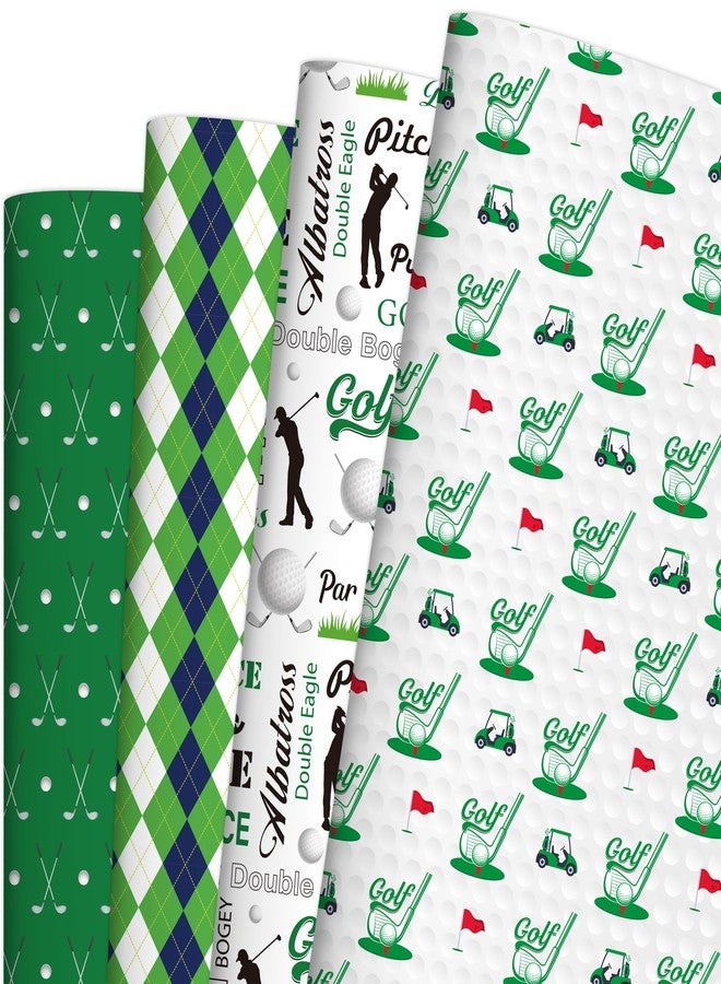 EoBeCy Golf Wrapping Paper for Men Boys, 12 Sheets Golf Gift Wrap with Golf Clubs, Balls, Carts, and Green Argyle Designs, Sports Wrapping Paper for Birthday Retirement (20 x 28 Inches Per Sheet) - Image 1