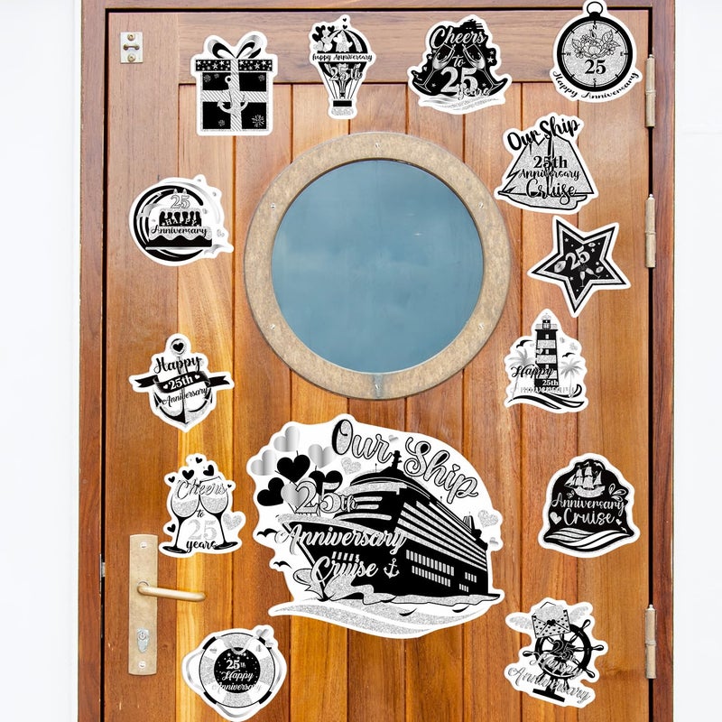 Wxiben 25th Anniversary Cruise Door Magnets - Wxiben 14PCS Cheers to 25 Years Anniversary Cruise Door Decorations Magnetic Magnet Stickers for Married in 1999 Men Women Wedding Cabin Refrigerator Decor - Image 5