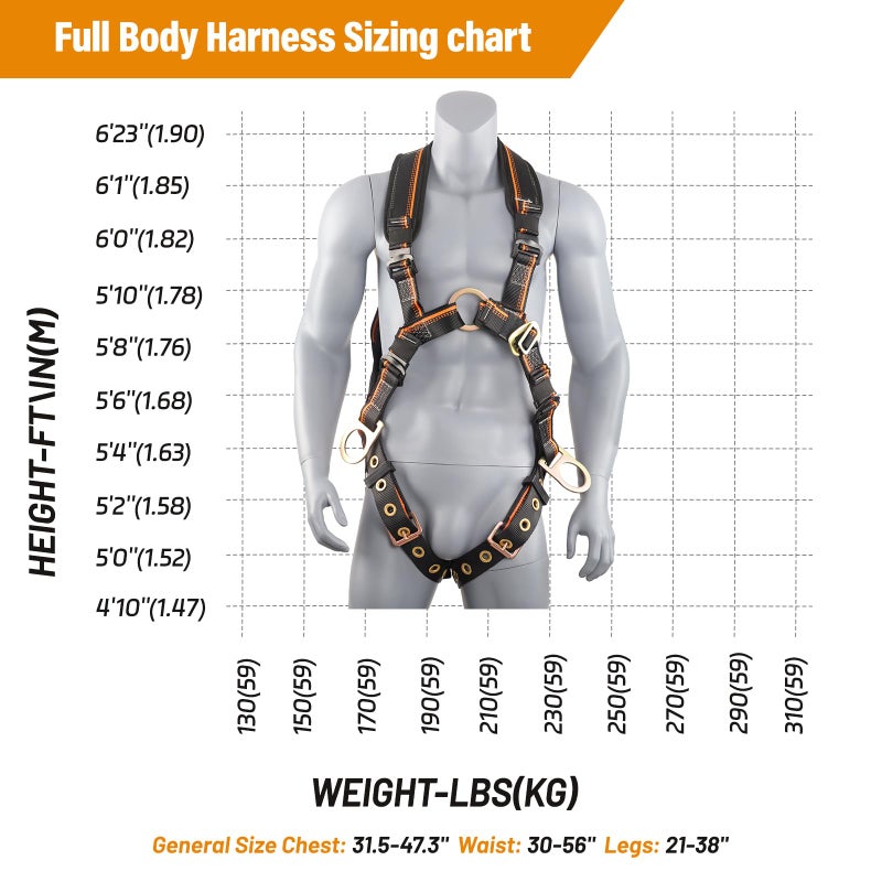 QFU Full Body Safety Harness & Fall Protection Kit with Padded Straps, ANSI Compliant, Includes Shock-Absorbing Lanyard for Roofing, Construction and Industrial Use - Image 5