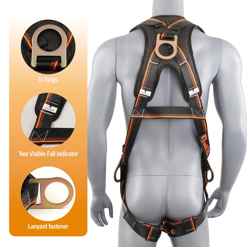 QFU Full Body Safety Harness & Fall Protection Kit with Padded Straps, ANSI Compliant, Includes Shock-Absorbing Lanyard for Roofing, Construction and Industrial Use - Image 4