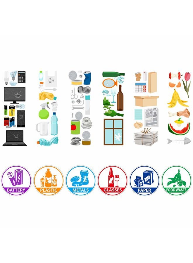 Outus 6 Pieces Recycle Sticker Decal for Trash Can, Re-Adjustable Waterproof Bin Labels Paper Metal Plastic Glass Waste Sorting Recycling Sticker Sign for Use in Home and Office - Image 3